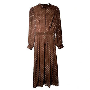 Asm Anna Polka Dot Long Sleeve‎ Maxi Dress Women M Modest Prairie Wedding Guest